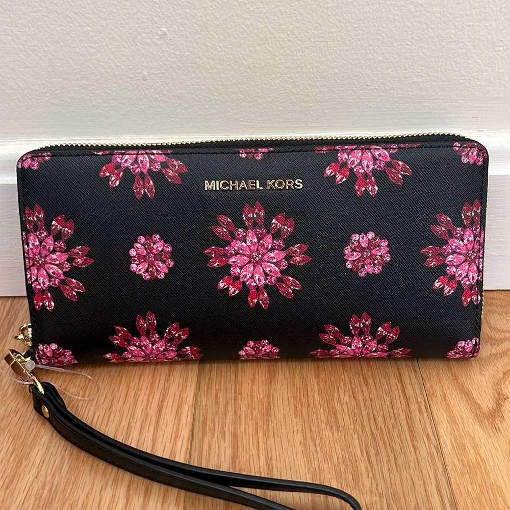 New! Michael Kors black pink continental wallet.